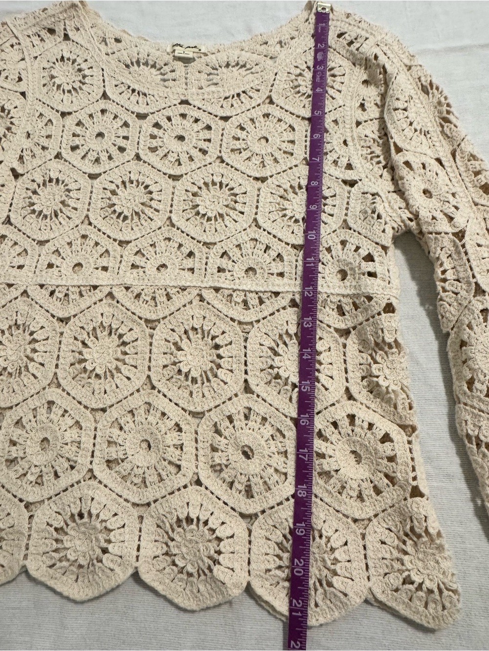 Ultra Pink Crochet Scoop Neck Knit Top Sweater - Cream Bohemian Size XS - Picture 9 of 10